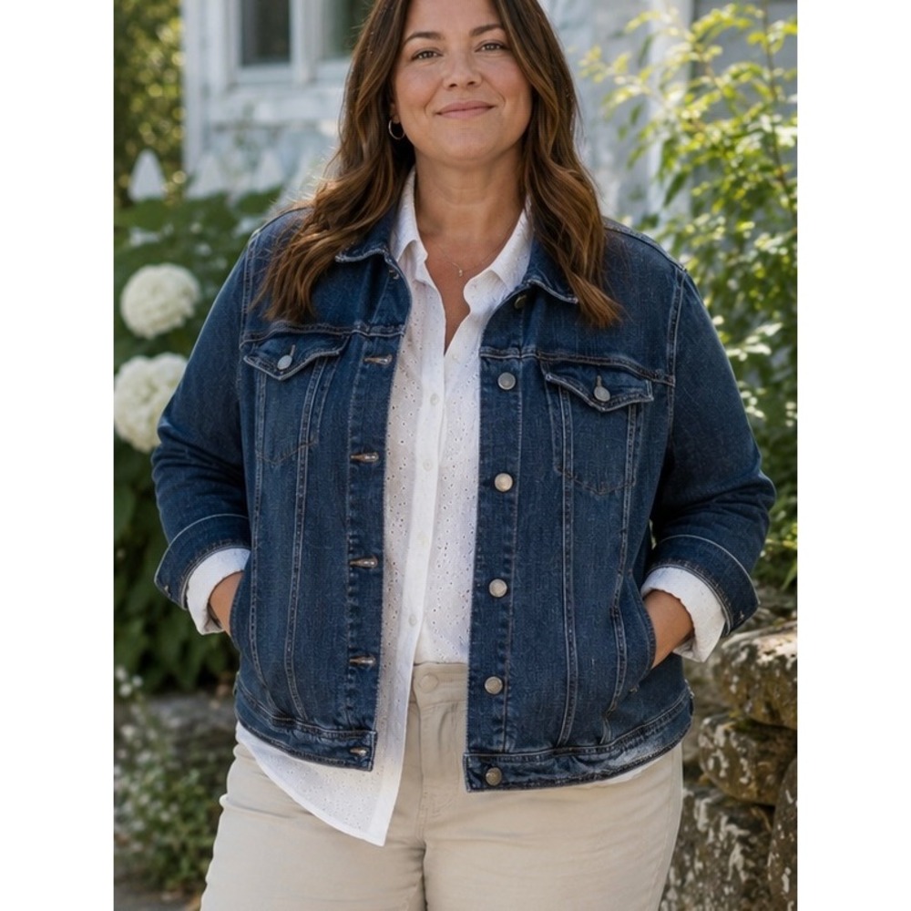 Lane Bryant Women Denim‎ Jacket Blue Plus 22 Classic Trucker Stretch Casual